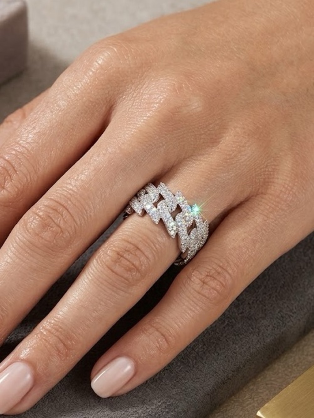 New 2.53ctw Moissanite Cuban Link Statement Ring – GRA Certified - Size 8 & 9